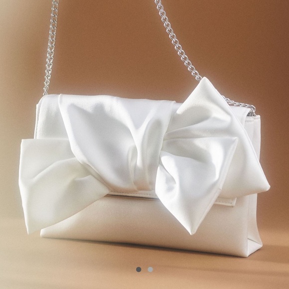 Badgley Mishka White Delilah Satin Sash Bow Envelope Clutch from Anthropologie - Picture 1 of 3